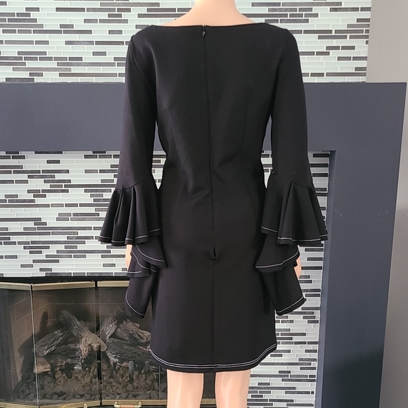 Alice & Olivia Ruffled Sleeve Black Dress 8 - Picture 3 of 6